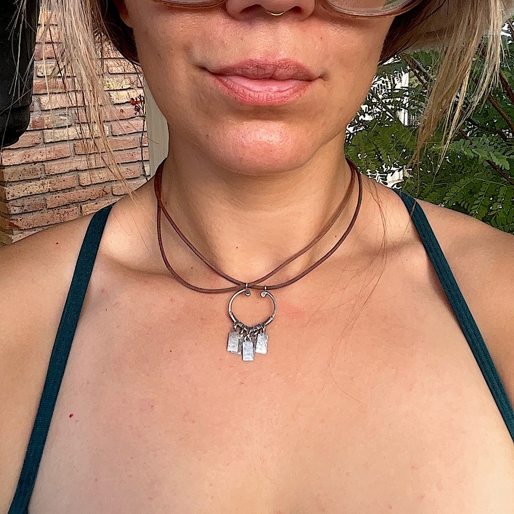 Sterling Silver Dangle Pendant on Leather Necklace - Picture 2 of 6